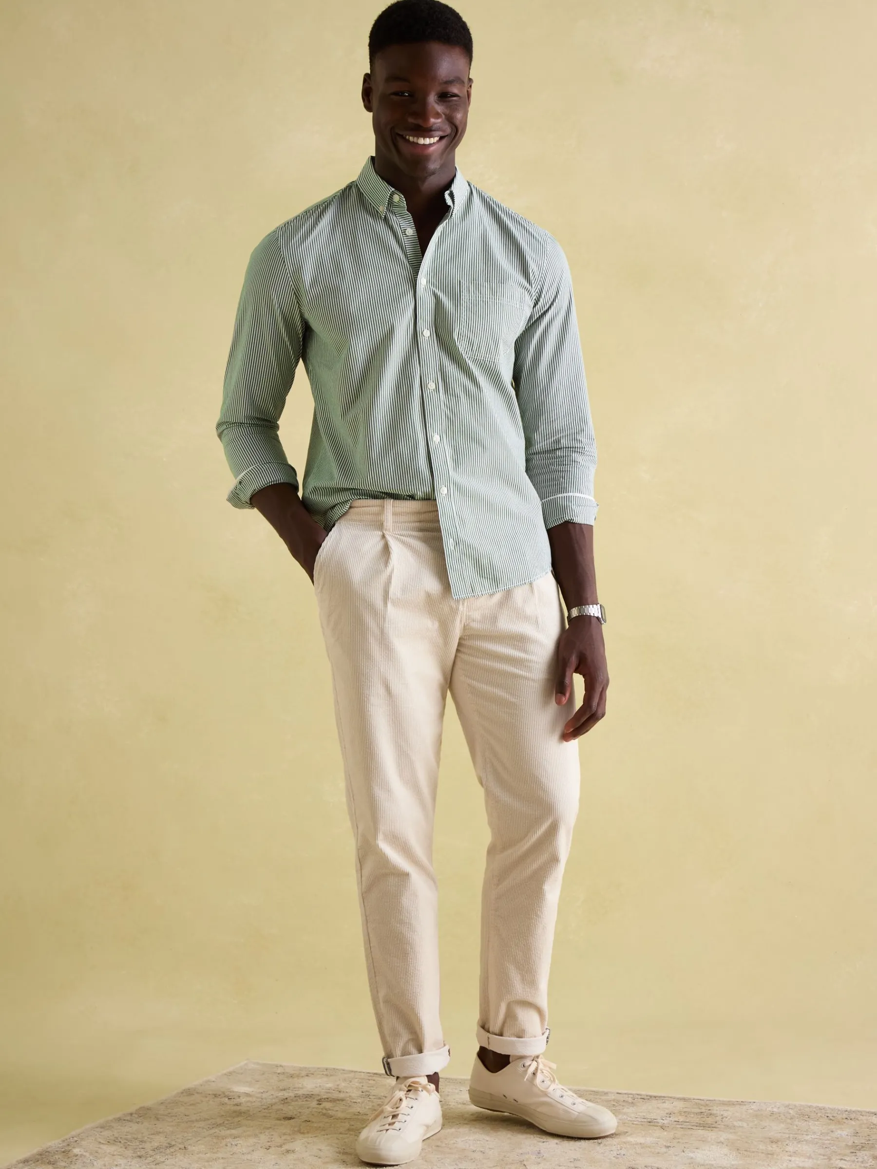 Abbott Green Pinstriped Cotton Poplin Shirt<Joules Discount