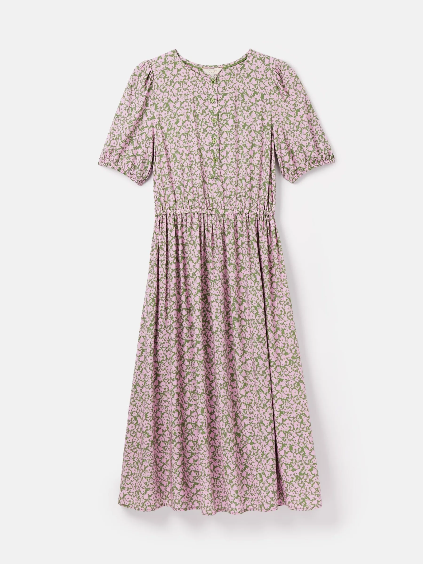Adele Green & Pink Floral Button Down Midi Dress with Slit<Joules Clearance
