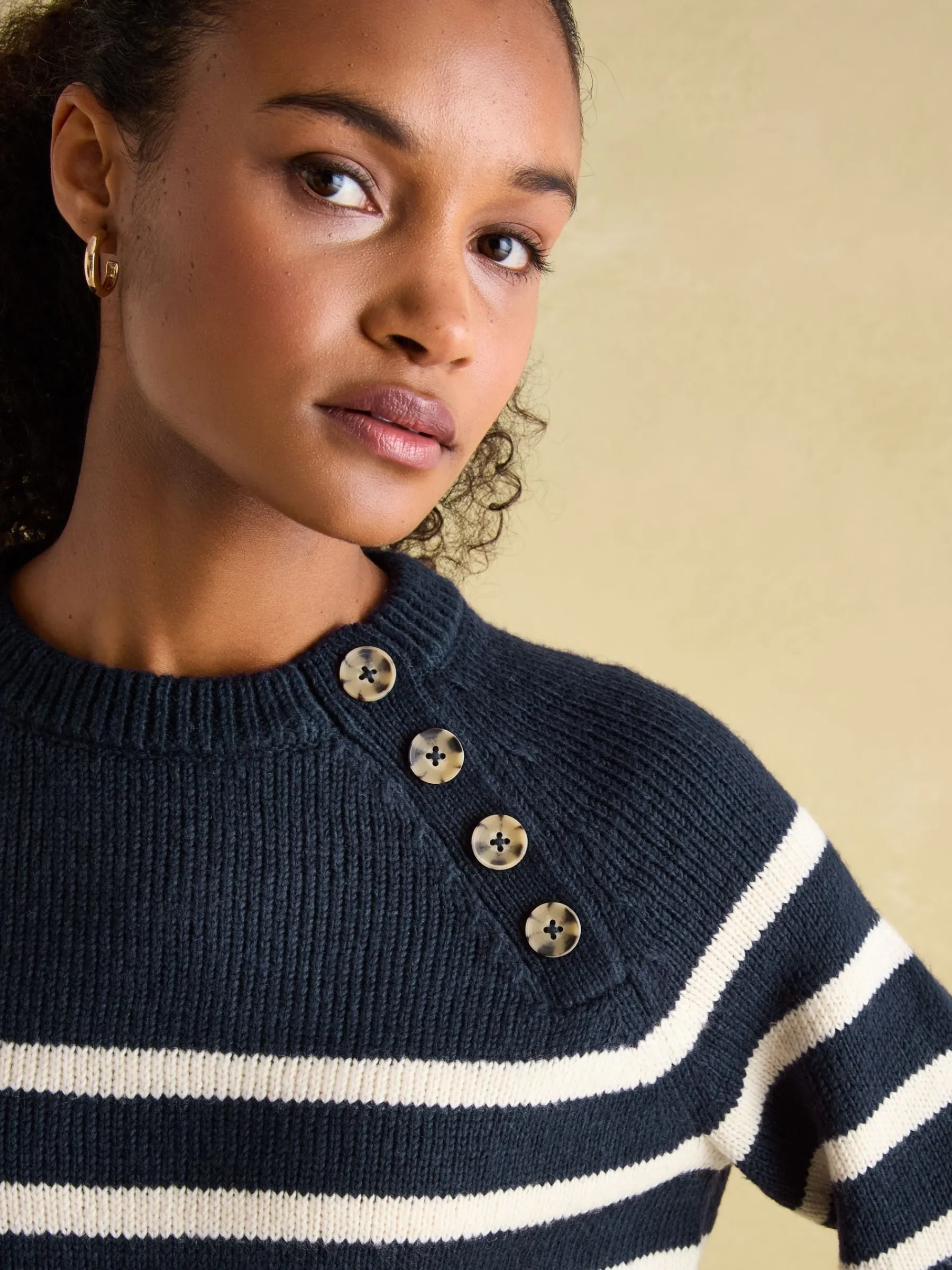 Agnes Striped Button Neck Jumper<Joules Hot
