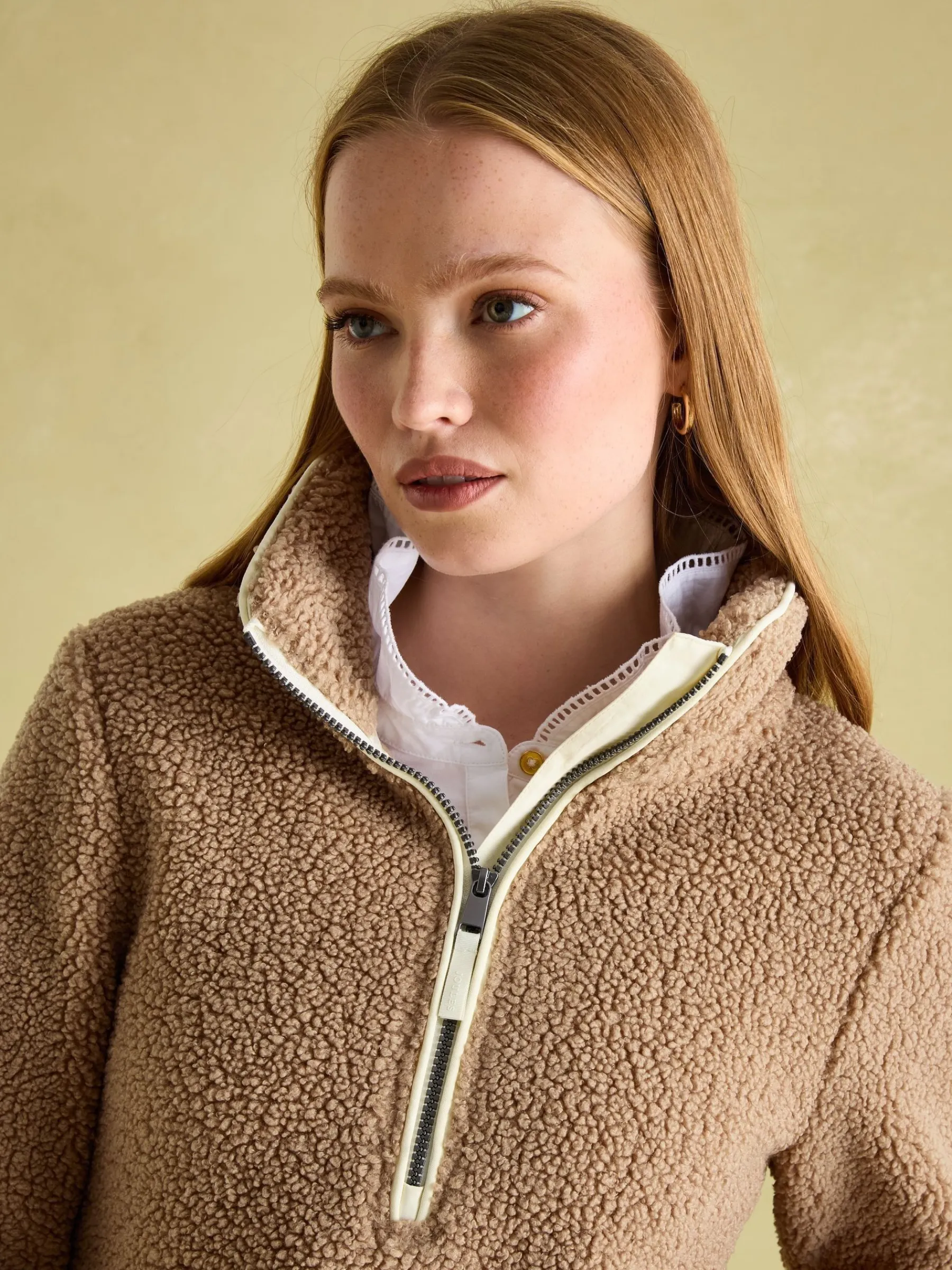 Aldeburgh Tan Brown Quarter Zip Fleece<Joules Hot
