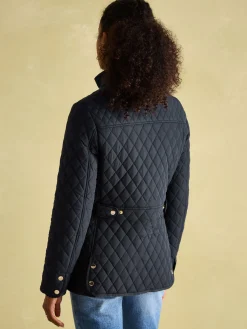 Allendale Navy Blue Showerproof Diamond Quilted Coat<Joules Online