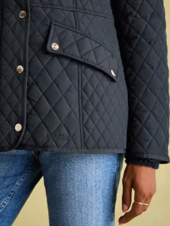 Allendale Navy Blue Showerproof Diamond Quilted Coat<Joules Online