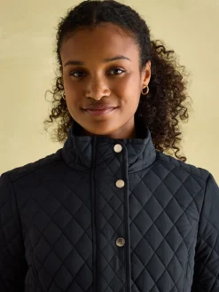 Allendale Navy Blue Showerproof Diamond Quilted Coat<Joules Online