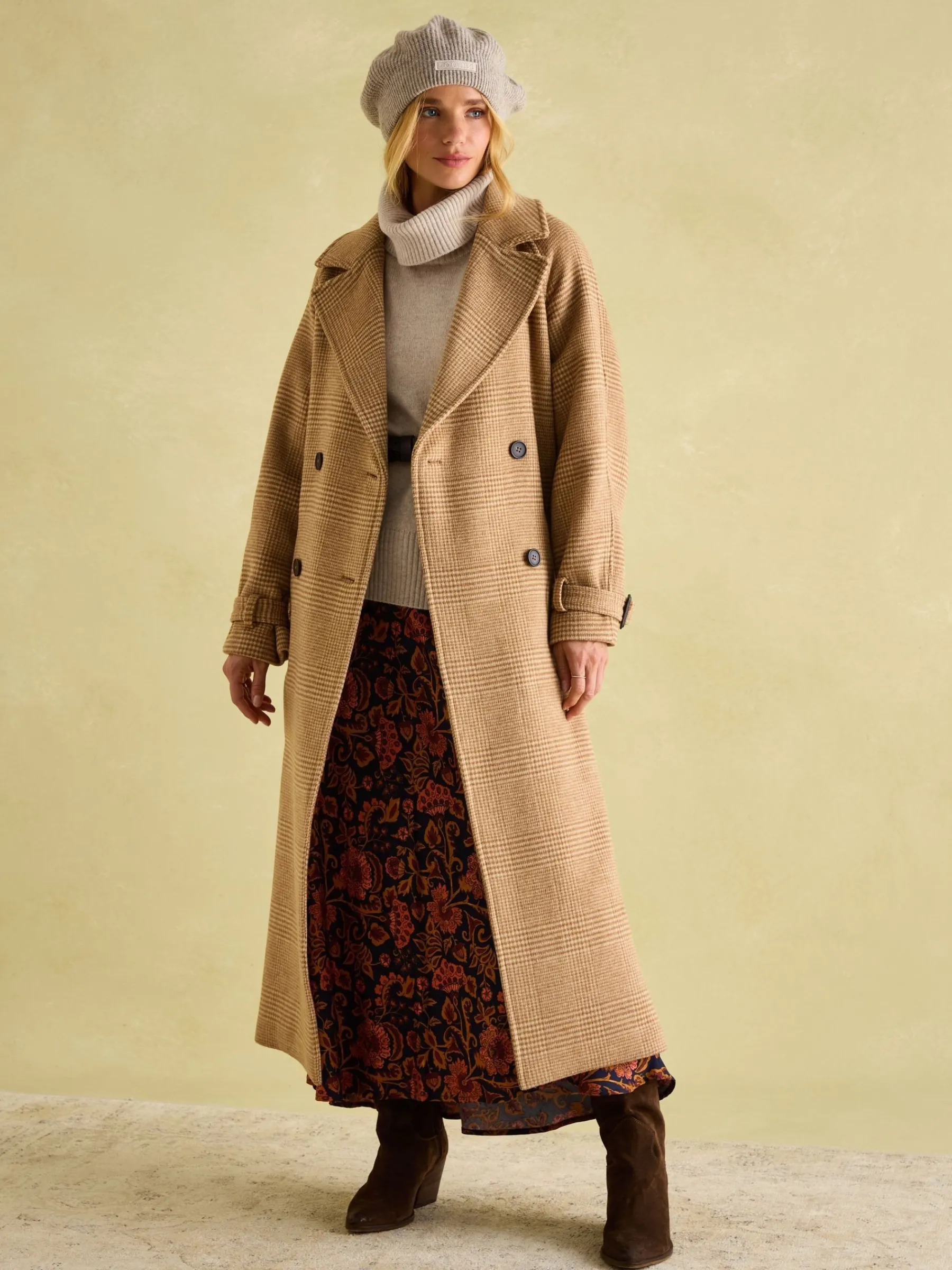 Amberley Tan Brown Longline Wool Blend Coat with Belt<Joules Hot