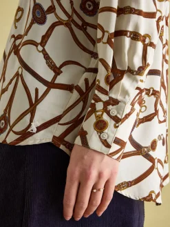 Amilla Cream Multi Satin Shirt<Joules Clearance