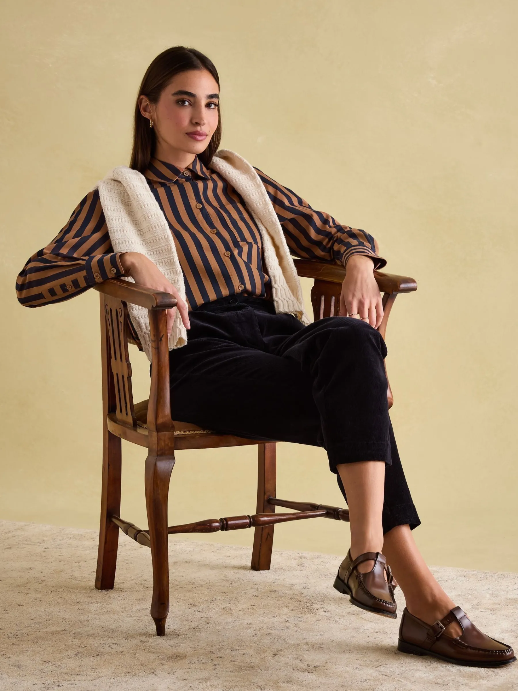 Amilla Navy & Tan Stripe Shirt<Joules Outlet