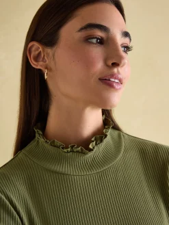 Amy Ribbed Long Sleeve High Neck Jersey Top<Joules Clearance
