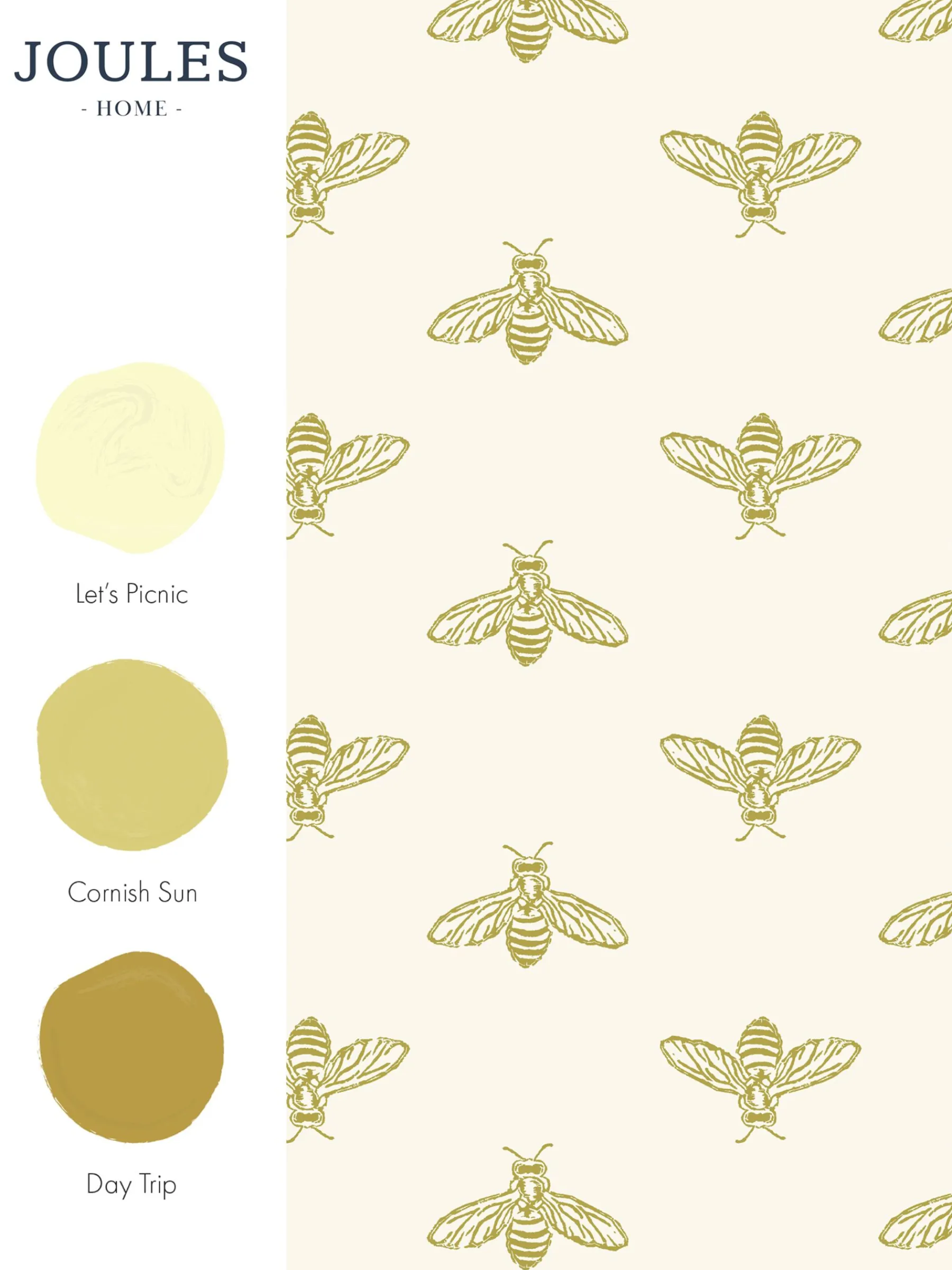 Antique Gold Block Print Bee 10M Wallpaper<Joules New