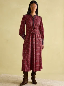 Aster Red and Navy Tie Waist Midi Dress<Joules Outlet