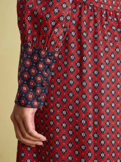 Aster Red and Navy Tie Waist Midi Dress<Joules Outlet
