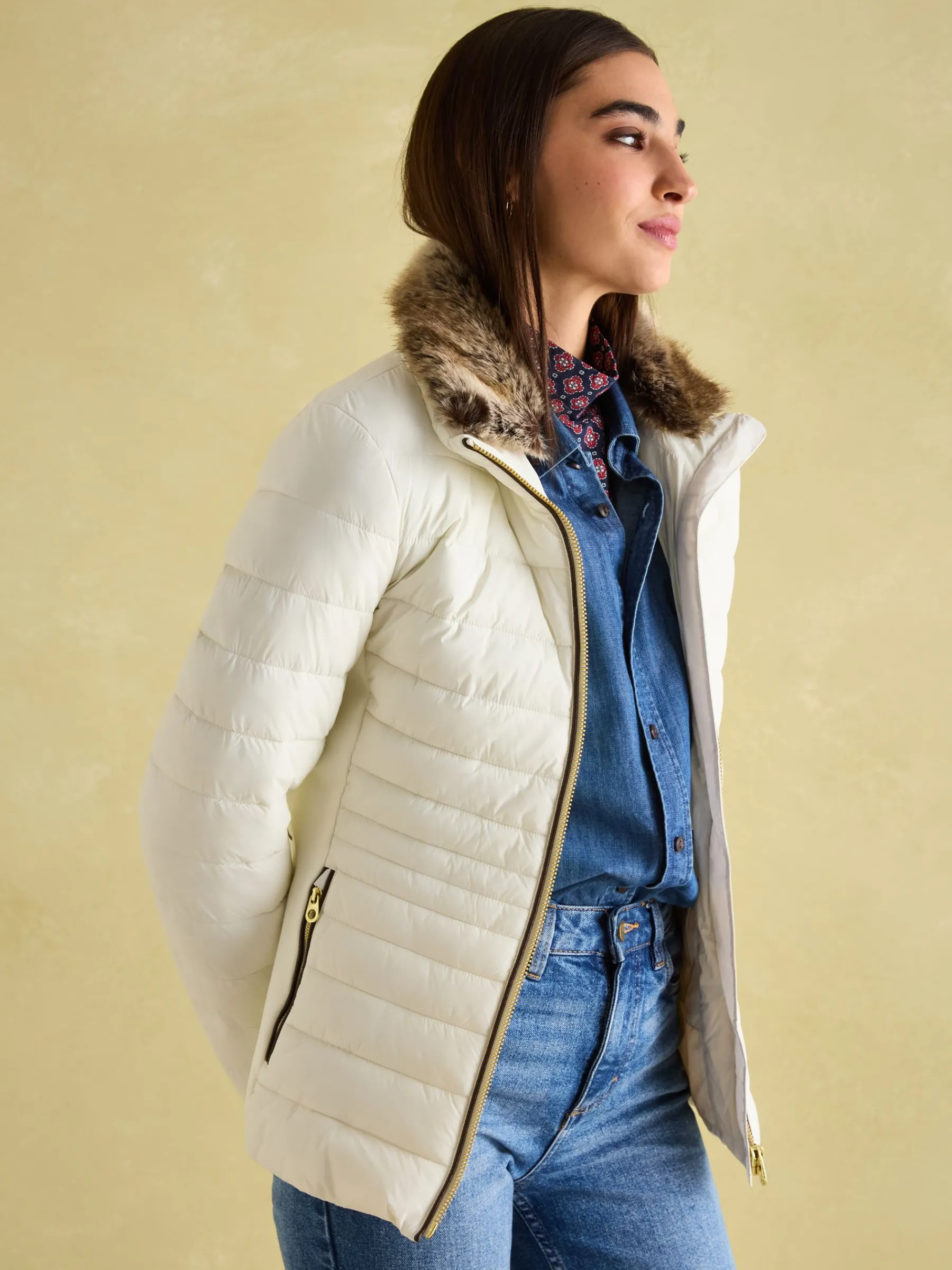 Beckley Padded Showerproof Jacket with Faux Fur Trim<Joules Best