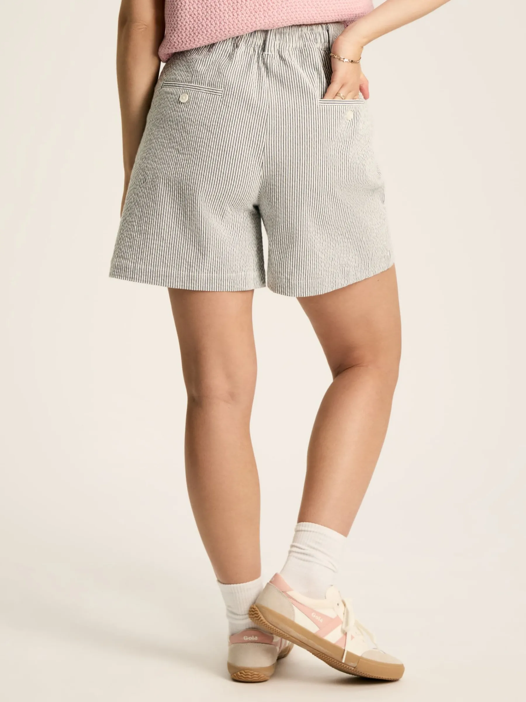 Belmont Navy & White Seersucker Striped Shorts<Joules