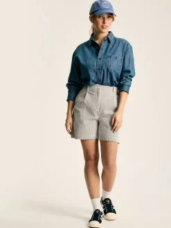 Belmont Navy & White Seersucker Striped Shorts<Joules