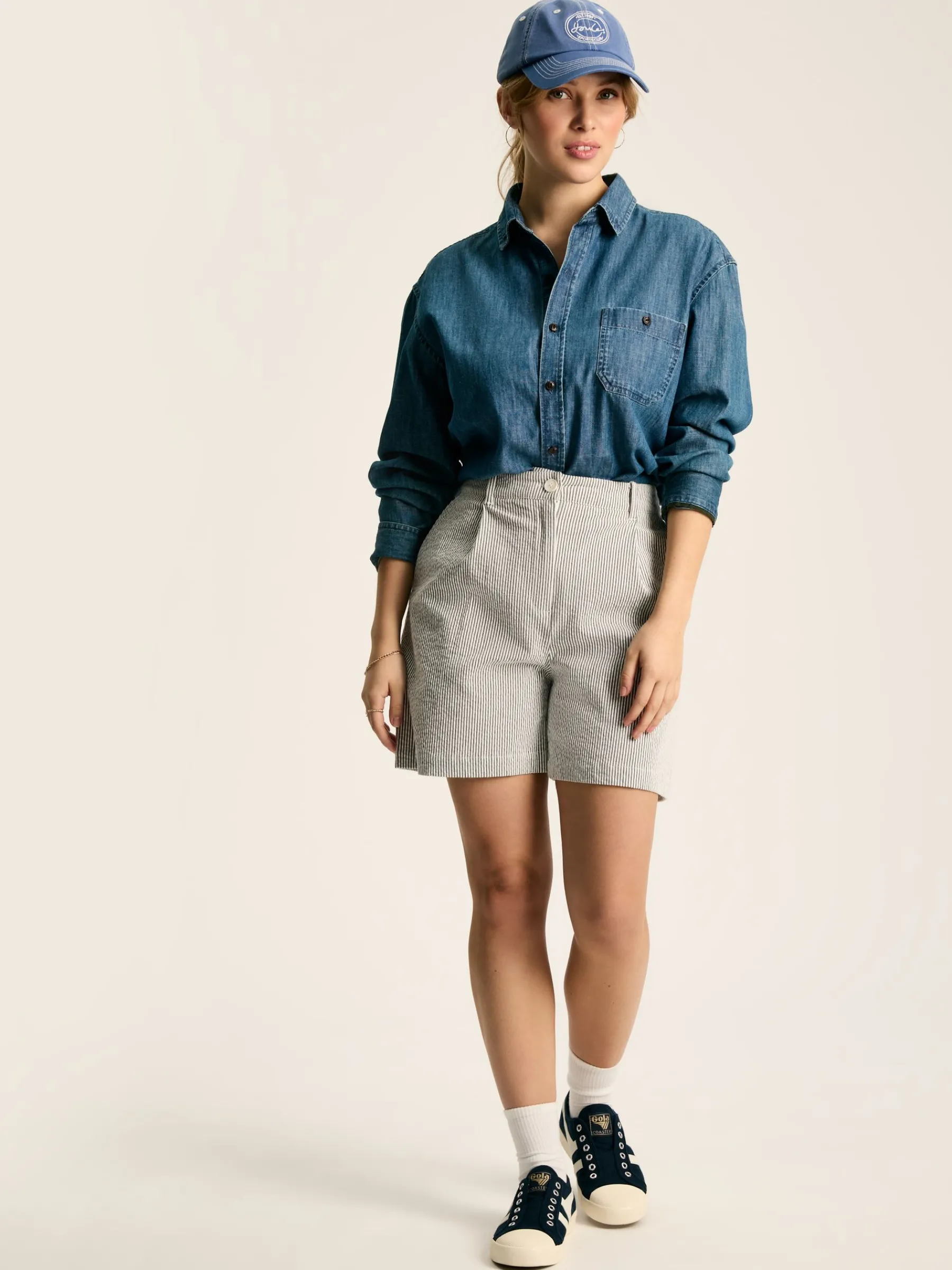 Belmont Navy & White Seersucker Striped Shorts<Joules
