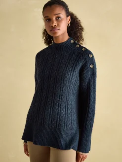 Betsy Button Shoulder Cable Jumper<Joules New