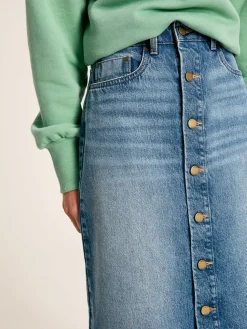 Button Front Denim Midi Skirt<Joules Outlet
