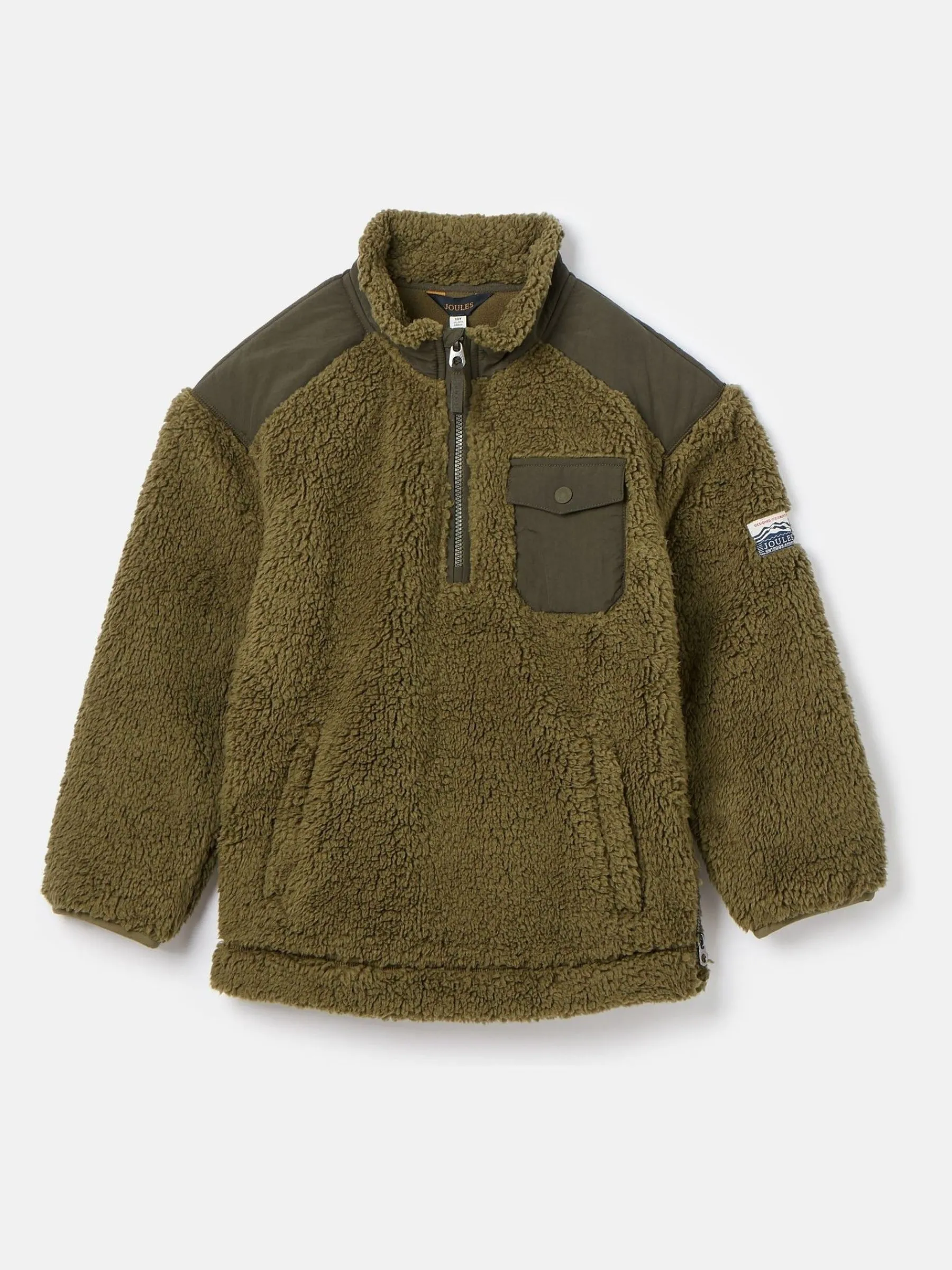 Boys' Billy Khaki Green Half Zip Borg Fleece<Joules Best