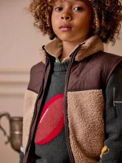 Boys' Eddington Natural & Brown Colourblock Fleece Gilet<Joules Sale