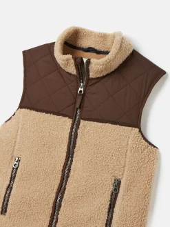 Boys' Eddington Natural & Brown Colourblock Fleece Gilet<Joules Sale