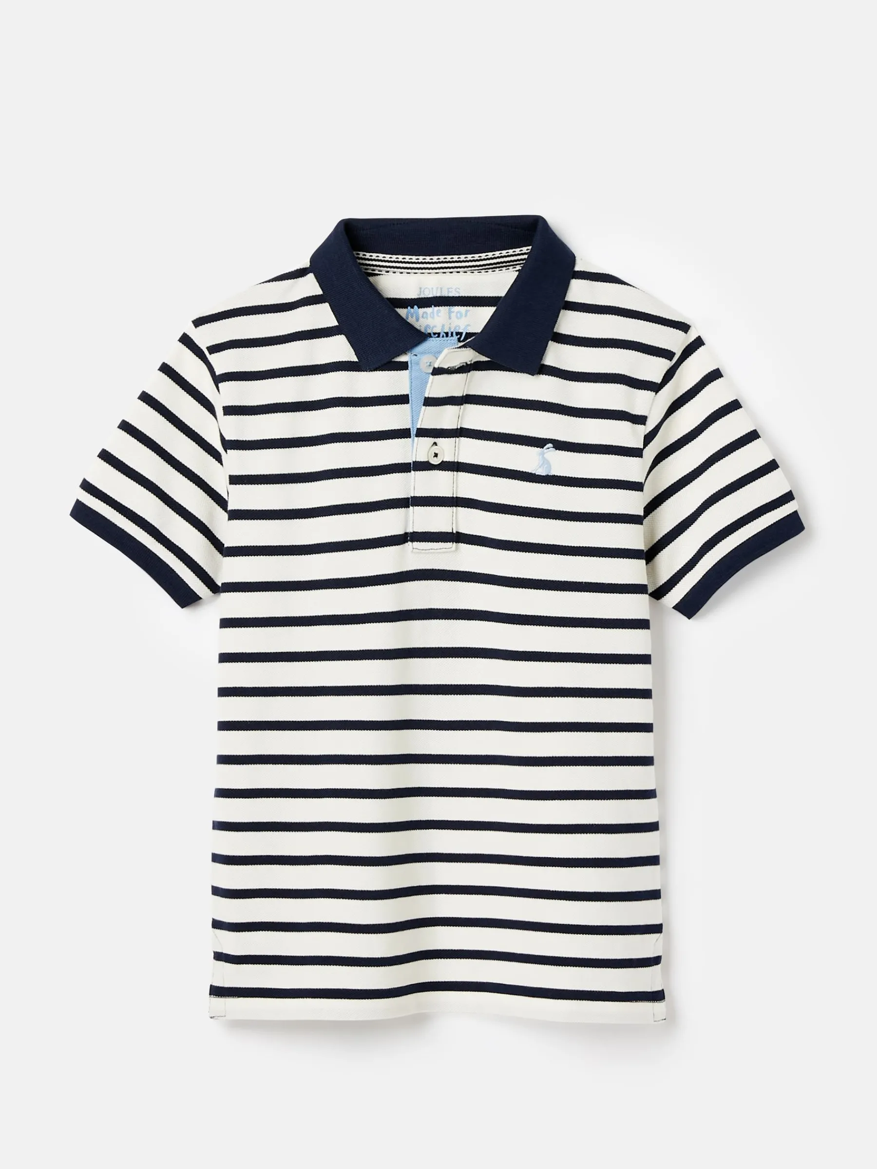 Boys' Filbert Navy Blue Striped Pique Cotton Polo Shirt<Joules New