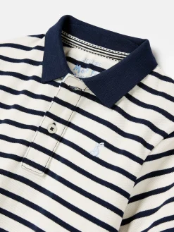 Boys' Filbert Navy Blue Striped Pique Cotton Polo Shirt<Joules New
