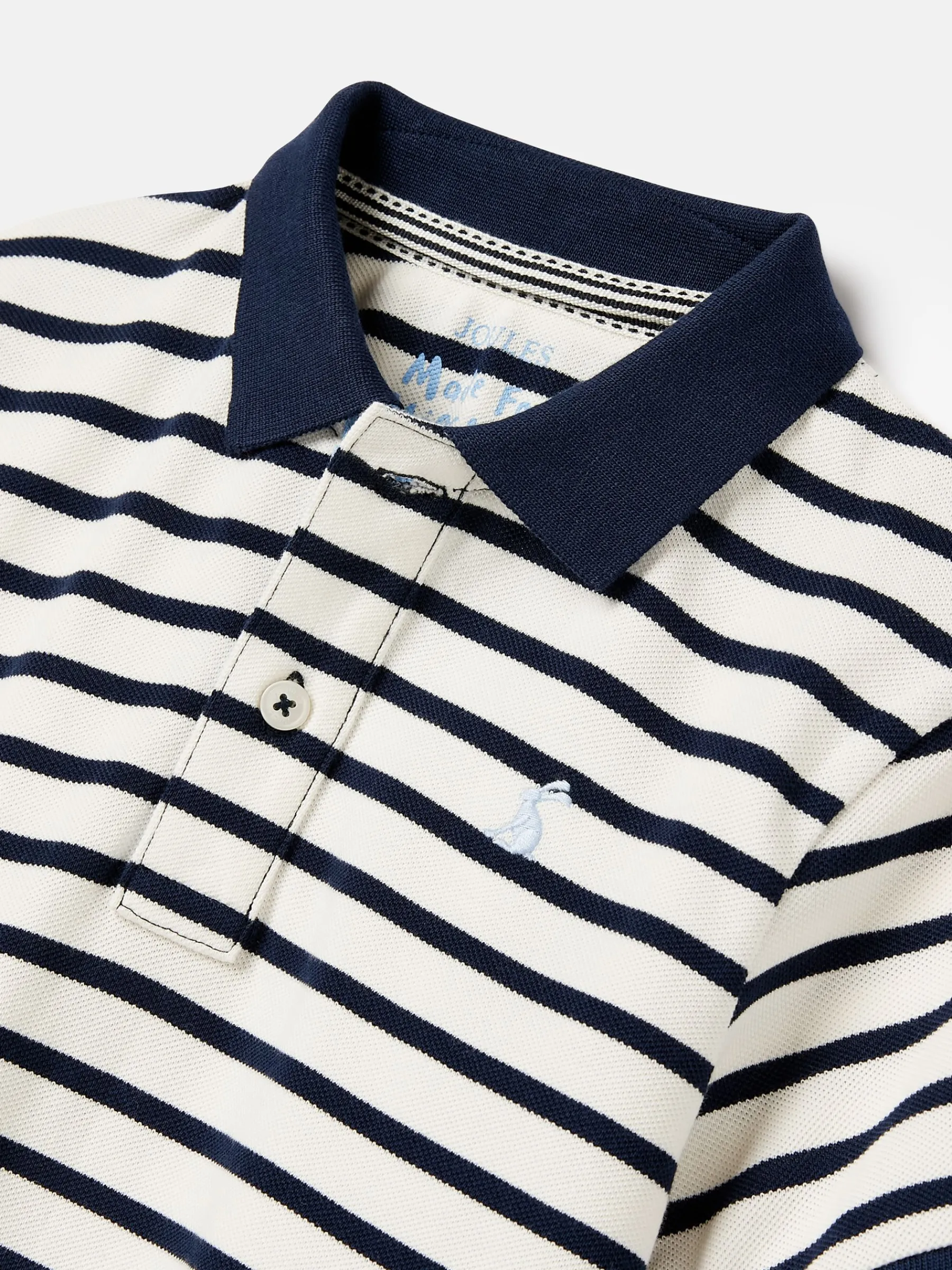 Boys' Filbert Navy Blue Striped Pique Cotton Polo Shirt<Joules New