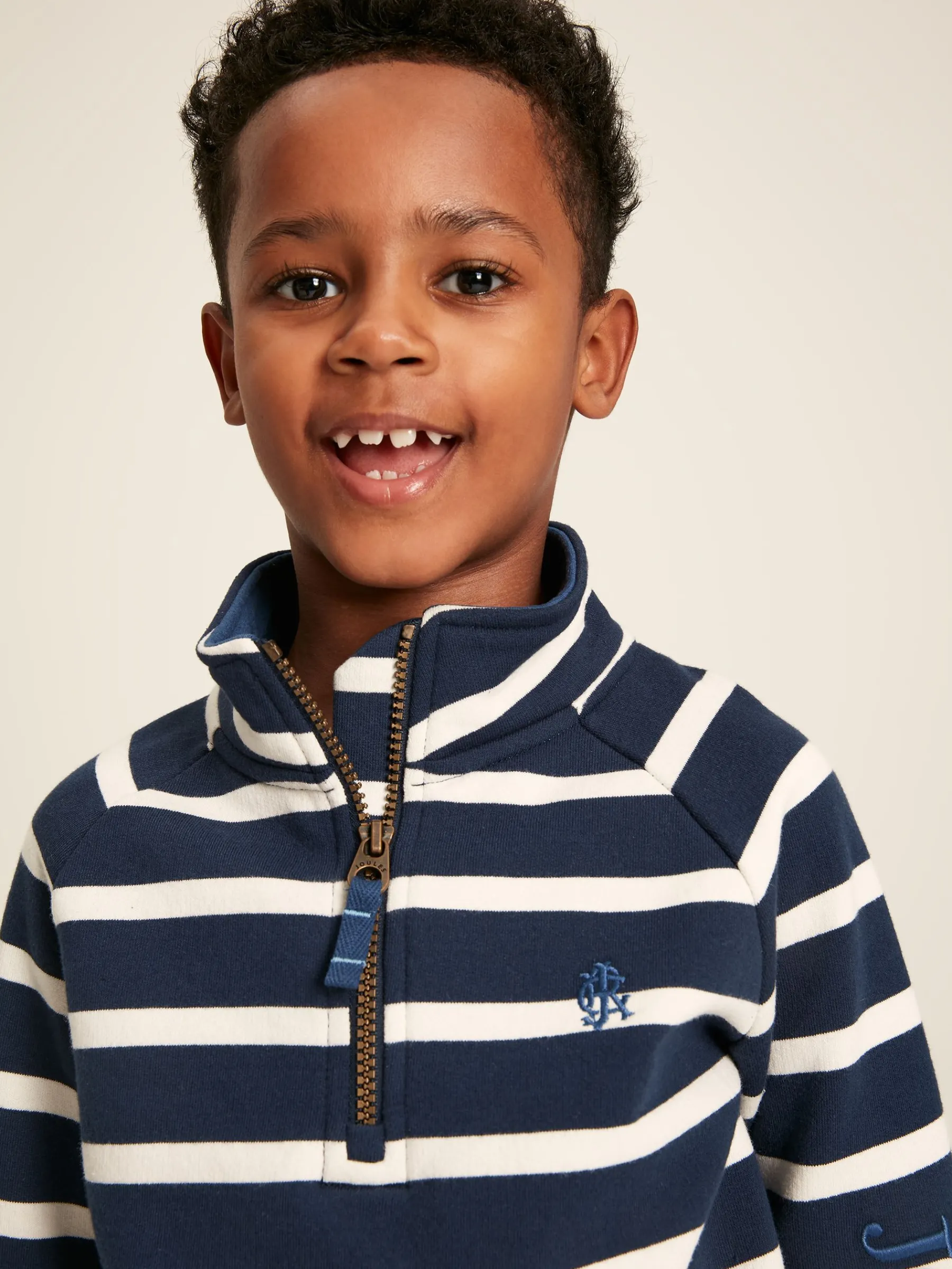 Boys' Finn Navy & White Striped Quarter Zip Sweatshirt<Joules Sale