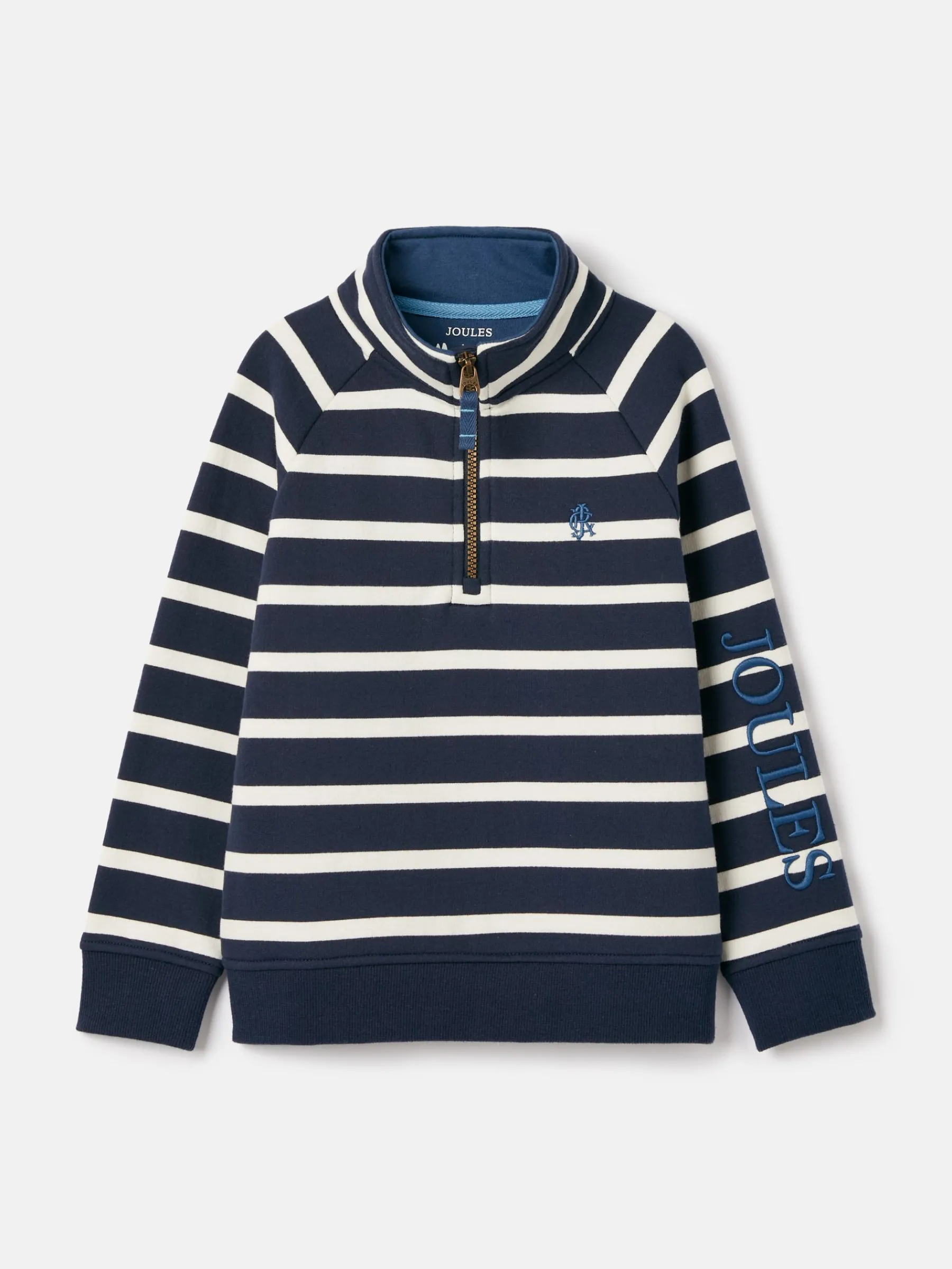 Boys' Finn Navy & White Striped Quarter Zip Sweatshirt<Joules Sale