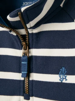Boys' Finn Navy & White Striped Quarter Zip Sweatshirt<Joules Sale