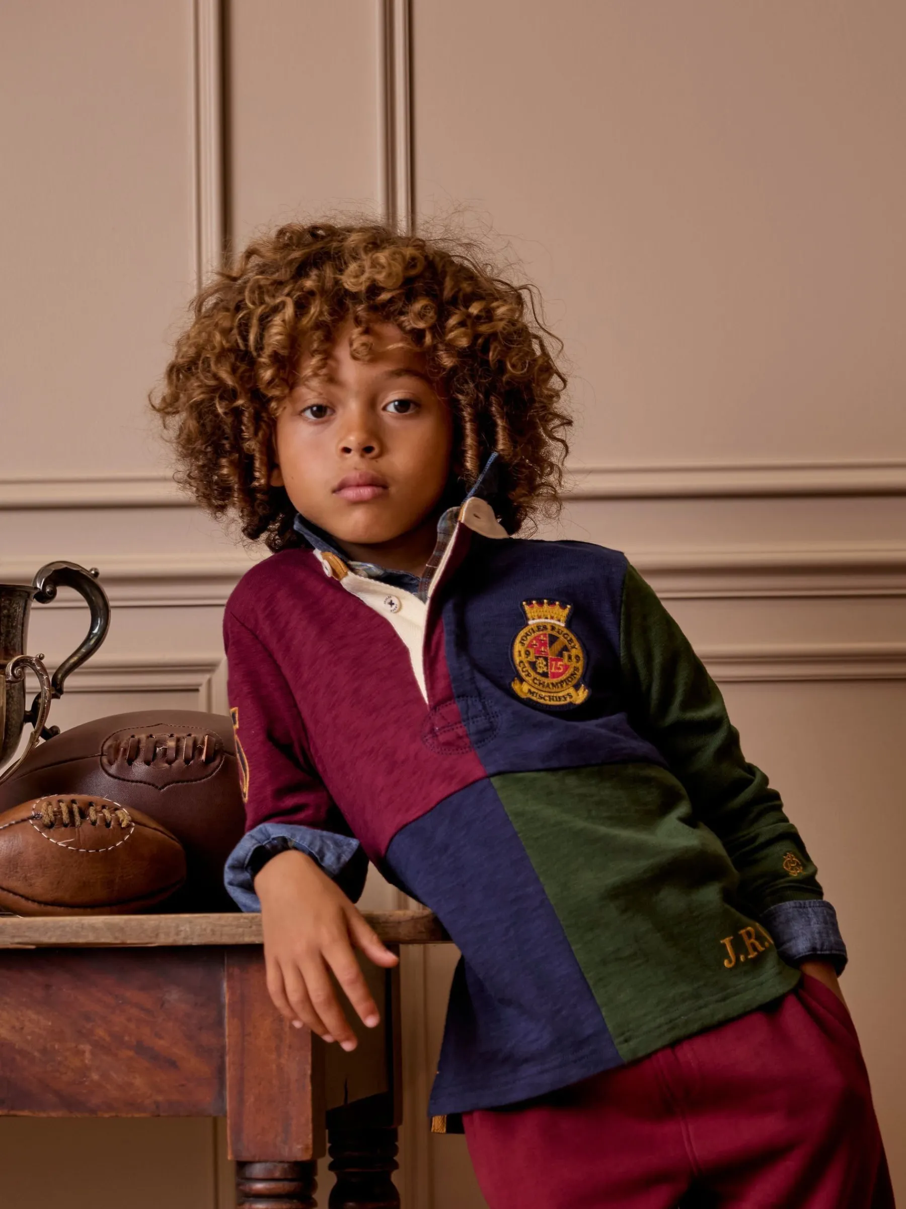 Boys' Kick Off Grandad Collar Rugby Shirt<Joules Sale
