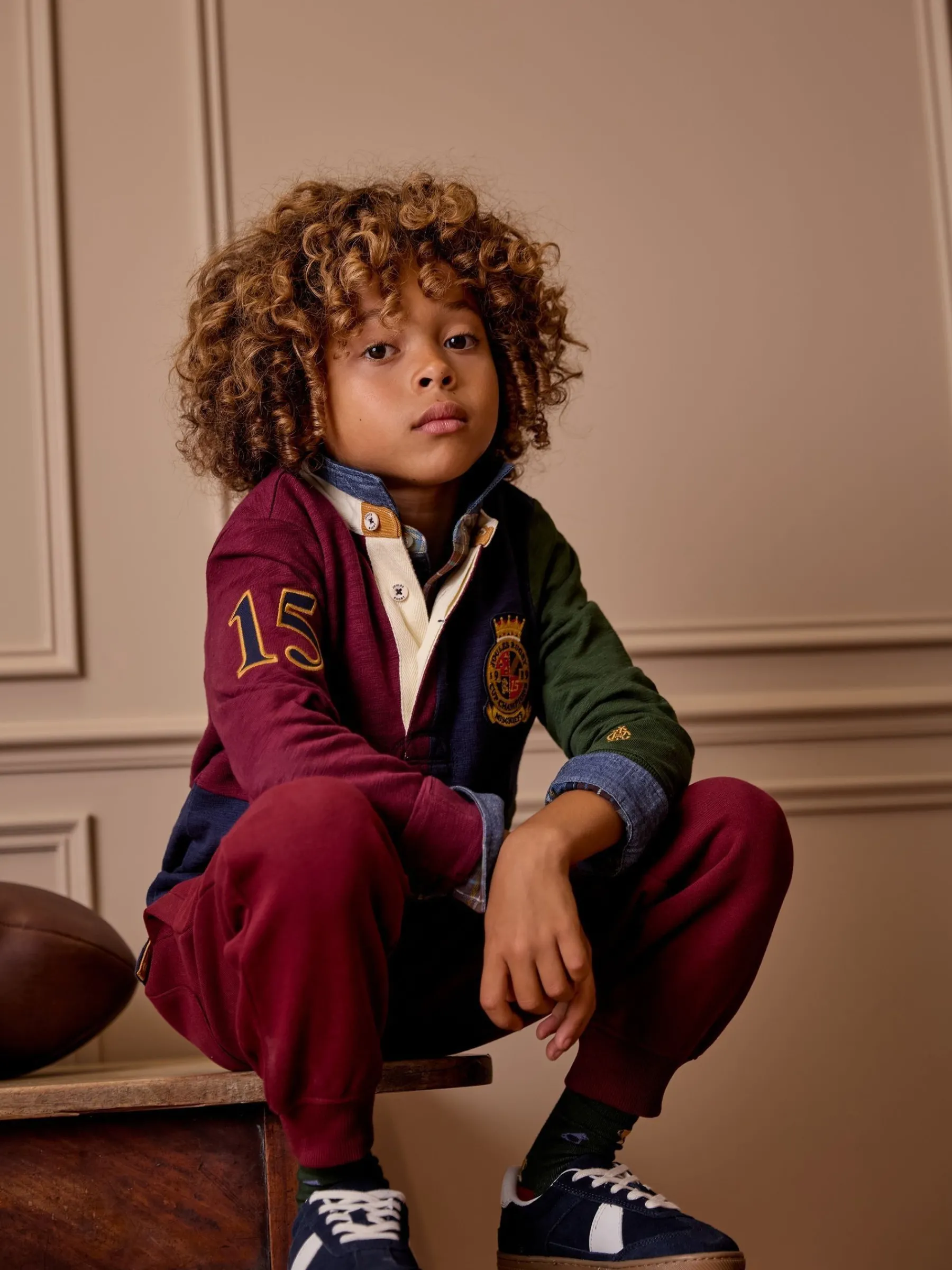 Boys' Kick Off Grandad Collar Rugby Shirt<Joules Sale