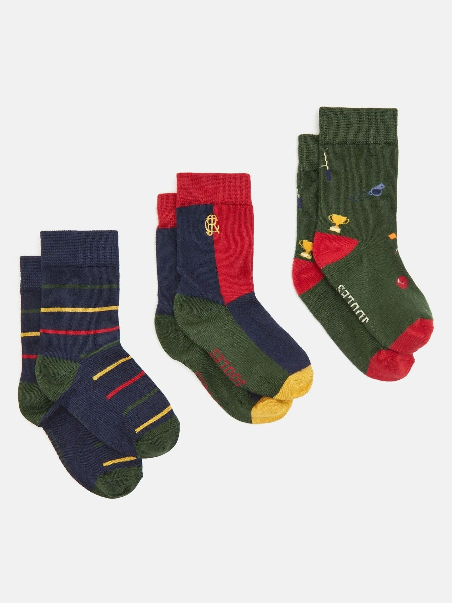 Boys' Neat Feet Multi Green 3 Pack Socks<Joules Sale