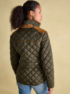 Braemar Luxe Khaki Green Showerproof Diamond Quilted Coat<Joules Online