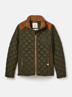 Braemar Luxe Khaki Green Showerproof Diamond Quilted Coat<Joules Online