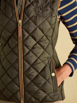 Braemar Luxe Khaki Green Showerproof Diamond Quilted Gilet<Joules Hot