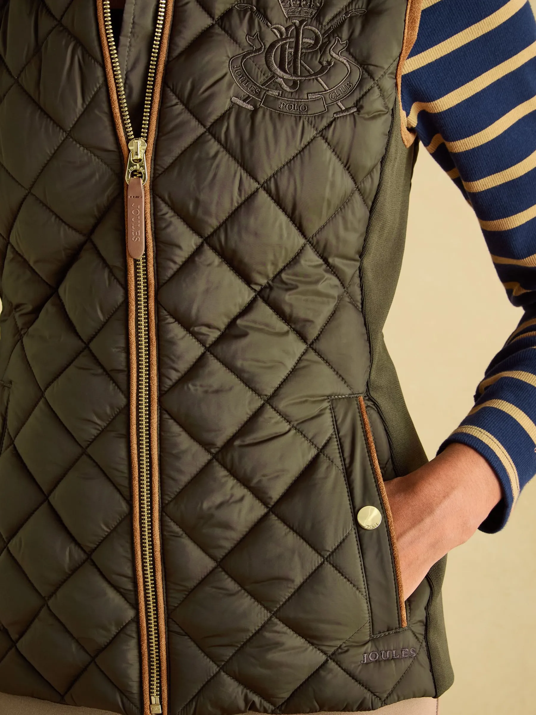 Braemar Luxe Khaki Green Showerproof Diamond Quilted Gilet<Joules Hot