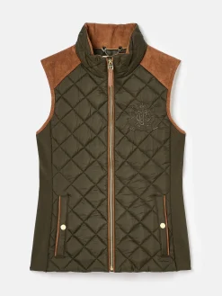 Braemar Luxe Khaki Green Showerproof Diamond Quilted Gilet<Joules Hot