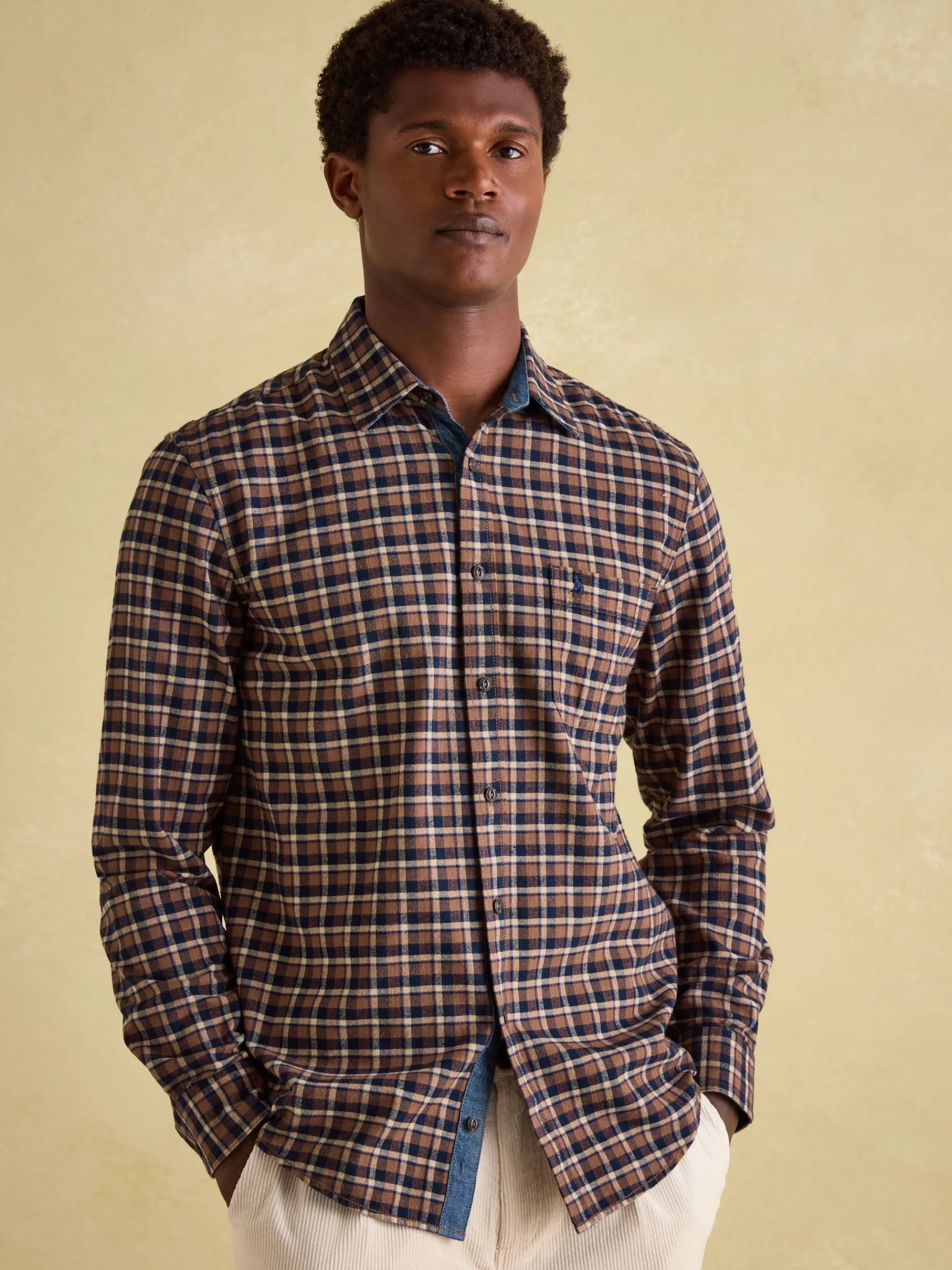 Buchanan Brown & Navy Soft Brushed Cotton Check Shirt<Joules Clearance
