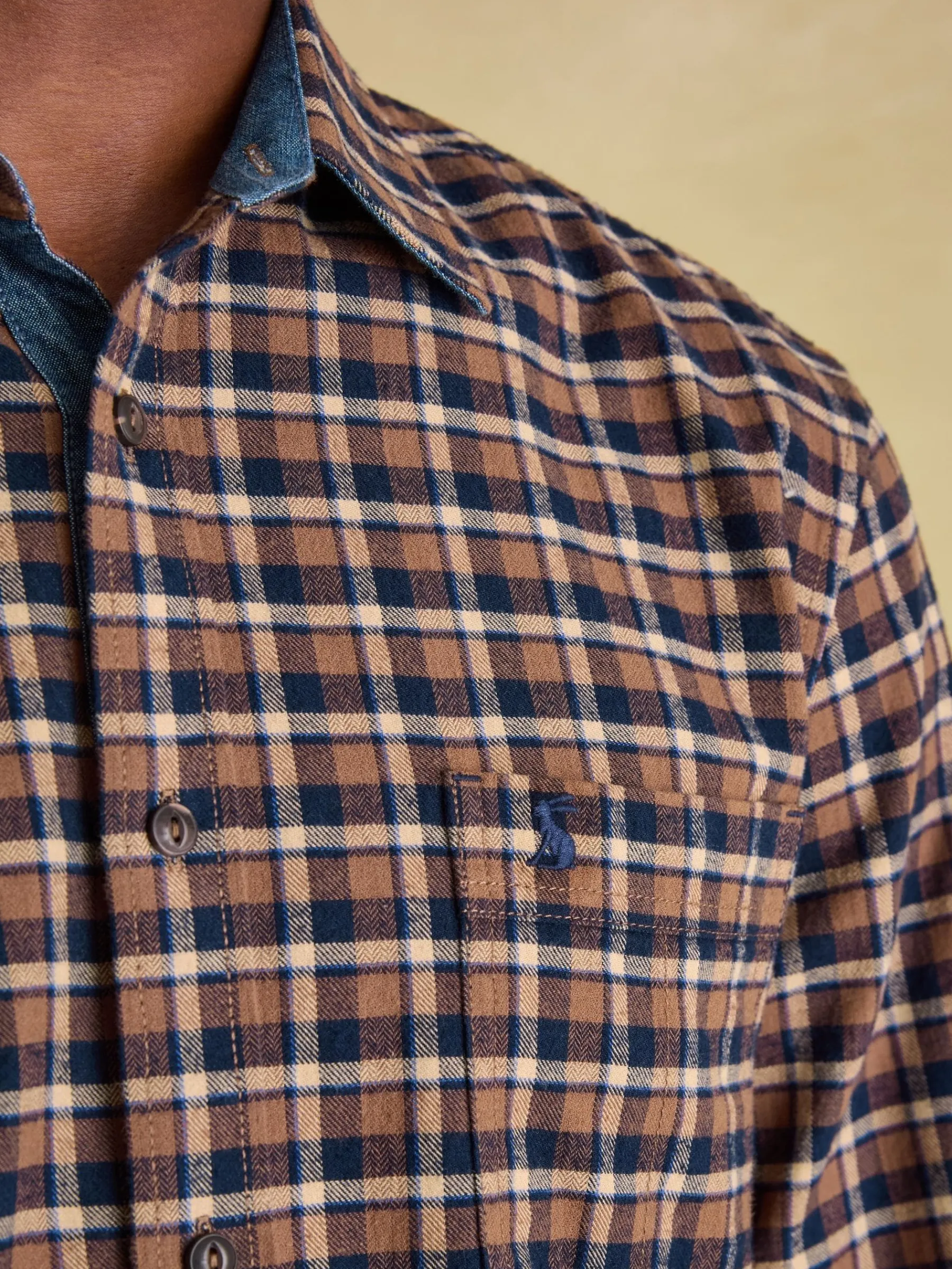 Buchanan Brown & Navy Soft Brushed Cotton Check Shirt<Joules Clearance