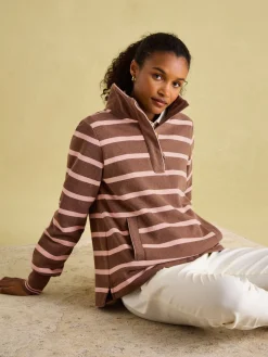 Burnham Chocolate Brown pink Funnel Neck Quarter Zip Sweatshirt<Joules Outlet