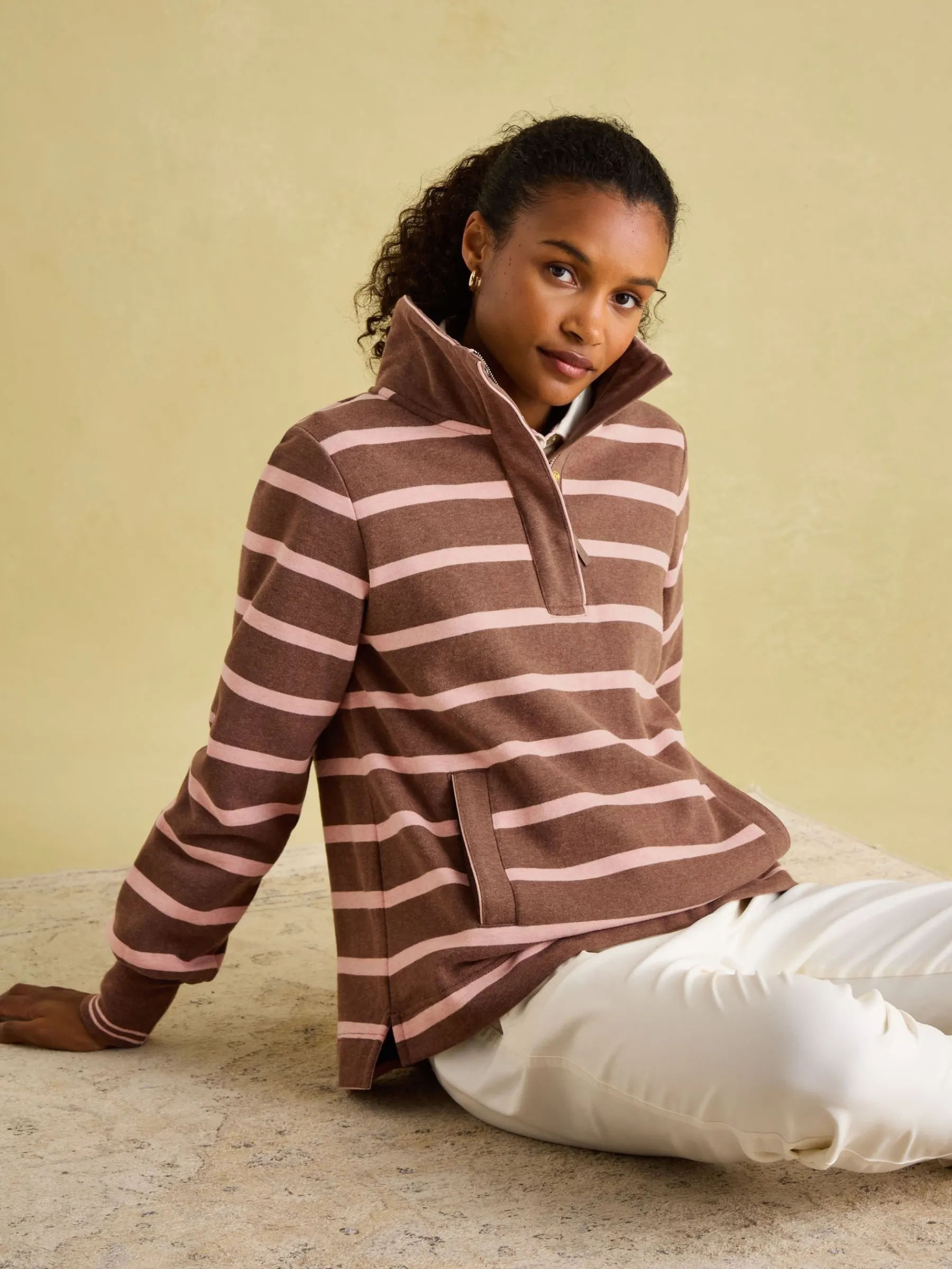 Burnham Chocolate Brown pink Funnel Neck Quarter Zip Sweatshirt<Joules Outlet