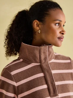 Burnham Chocolate Brown pink Funnel Neck Quarter Zip Sweatshirt<Joules Outlet