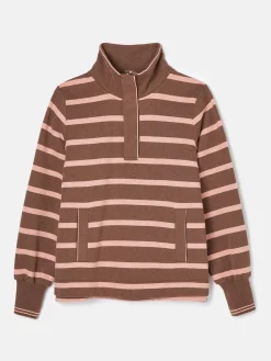Burnham Chocolate Brown pink Funnel Neck Quarter Zip Sweatshirt<Joules Outlet