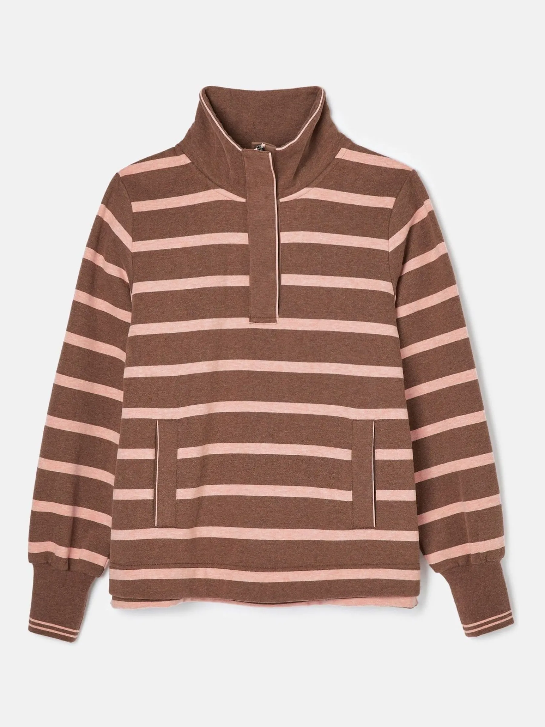 Burnham Chocolate Brown pink Funnel Neck Quarter Zip Sweatshirt<Joules Outlet