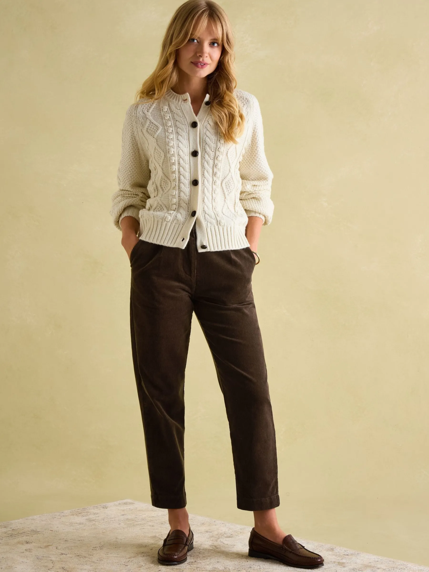 Calla Dark Brown Corduroy Tapered Trousers<Joules Clearance