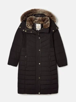 Cherington Showerproof Longline Padded Coat with Faux Fur Hood<Joules