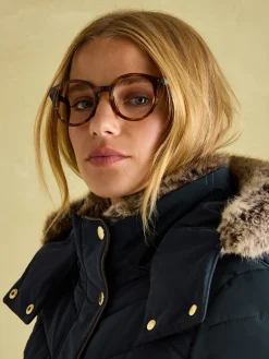 Cherington Showerproof Longline Padded Coat with Faux Fur Hood<Joules Clearance