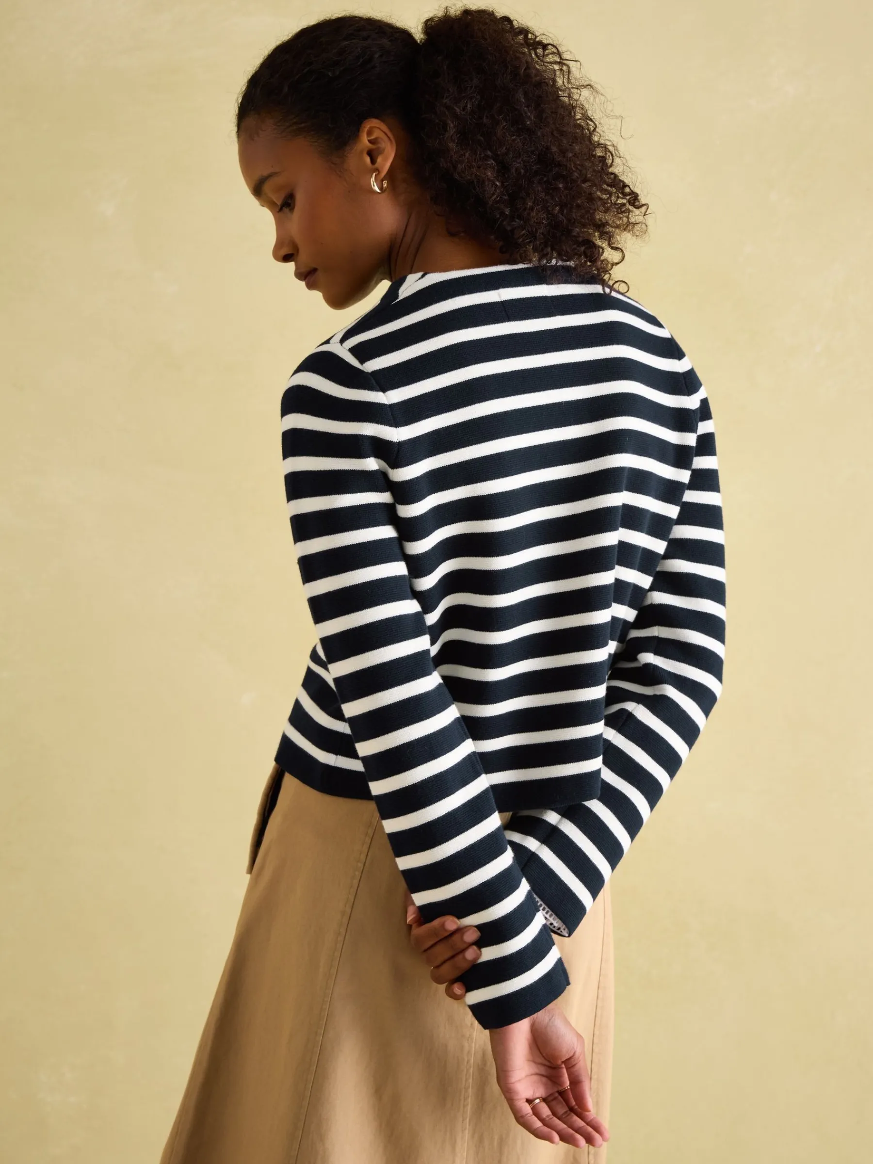 Constance Navy & White Striped Cotton Cardigan<Joules Clearance