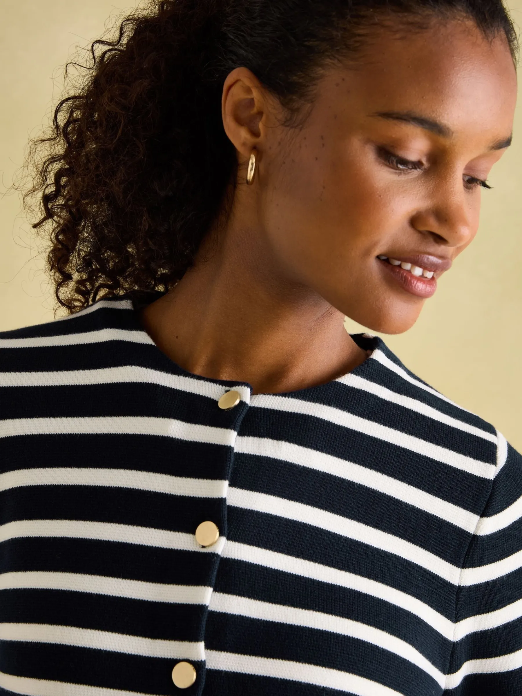 Constance Navy & White Striped Cotton Cardigan<Joules Clearance