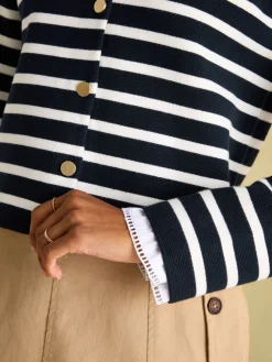 Constance Navy & White Striped Cotton Cardigan<Joules Clearance